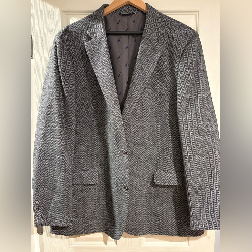 Nautica Gray Herringbone Blazer 48L Modern Fit